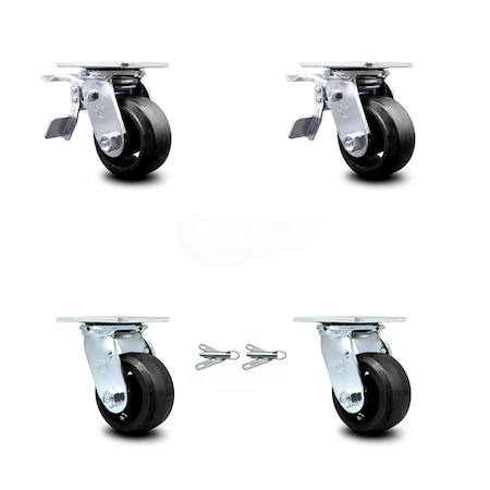 Service Caster 4 Inch Rubber on Steel Caster Set with Ball Bearings 2 Brake 2 Swivel Lock SCC SCC-TTL30S420-RSB-2-BSL-2